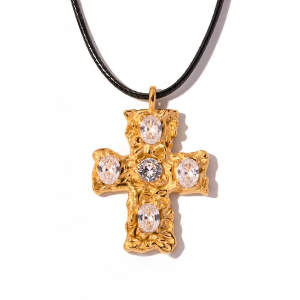 NEW: 24K Gold Cross Necklace*Large Cross*Vintage Inspired Necklace*Waterproof - Picture 5 of 5